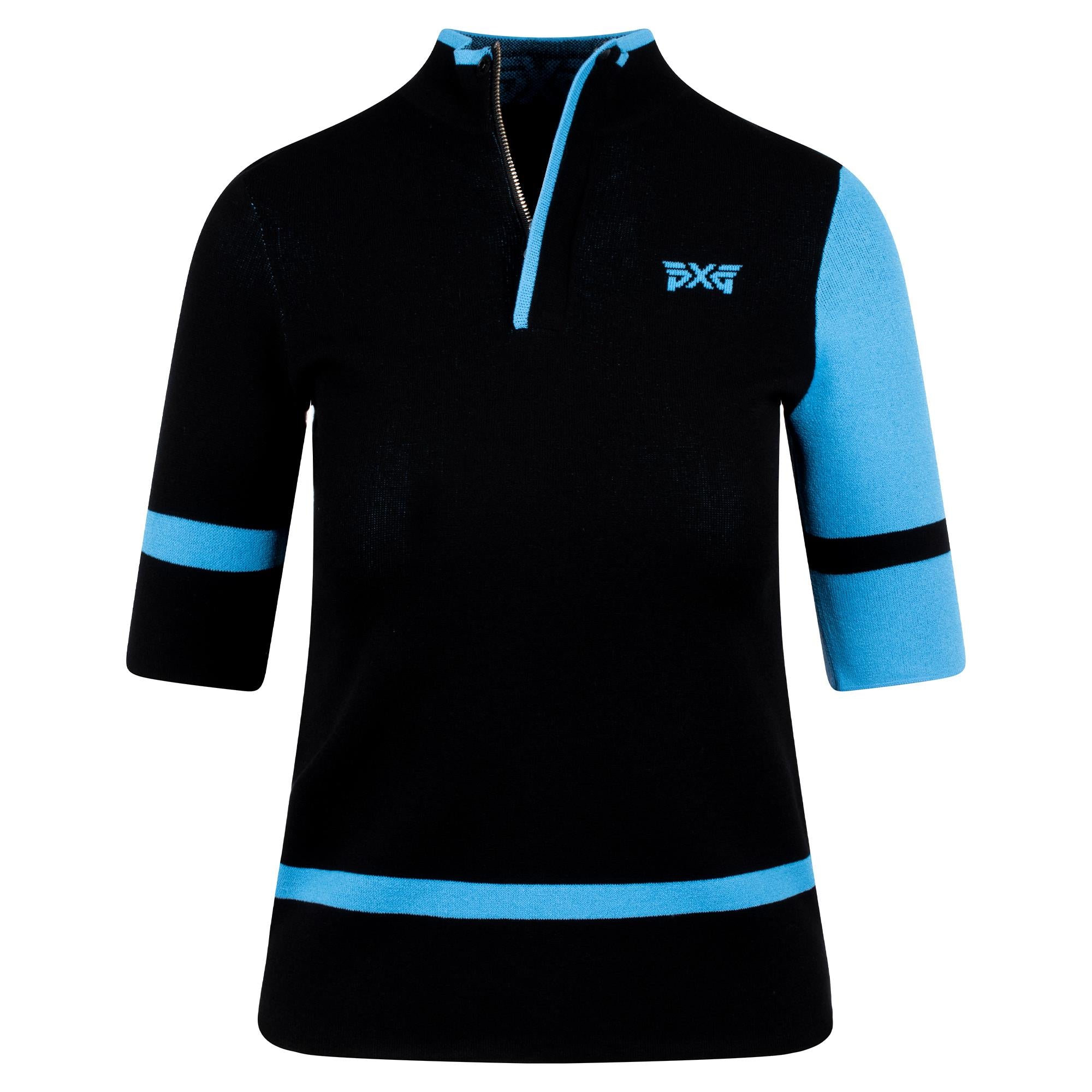 PXG 1/4 Zip Colour Block Ladies Knitted Polo Black/Blue